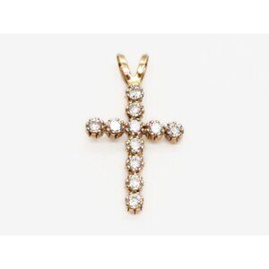 White CZ Mini-Cross Charm Pendant 14k Gold
